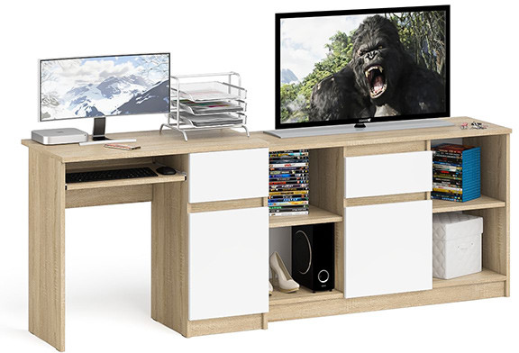 Мори компьютерный стол МС-1 правый + Тумба МТВ1204.1, дуб сонома/белый