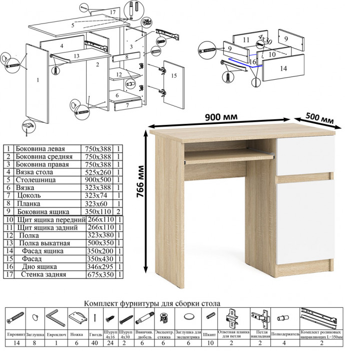 Мори компьютерный стол МС-1 правый + Тумба МТВ1204.1, дуб сонома/белый
