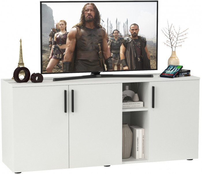 Эйр Гостиная 16.55 Тумба под ТВ, цвет белый шагрень, ШхГхВ 140х38,3х62,7 см., универсальная сборка