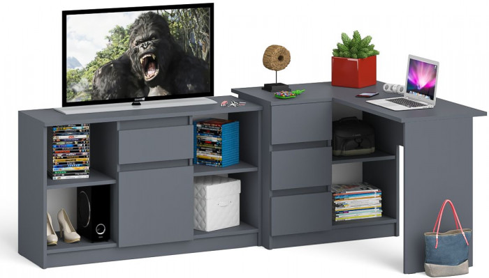 Мори Стол компьютерный МС-16 левый + Тумба МТВ1204.1, цвет графит, ШхГхВ 244,8х84,9х76,6 см., выдвижные ящики слева, НЕ универсальная сборка