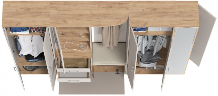 Прихожая Домино 6, дуб крафт золотой/кашемир серый