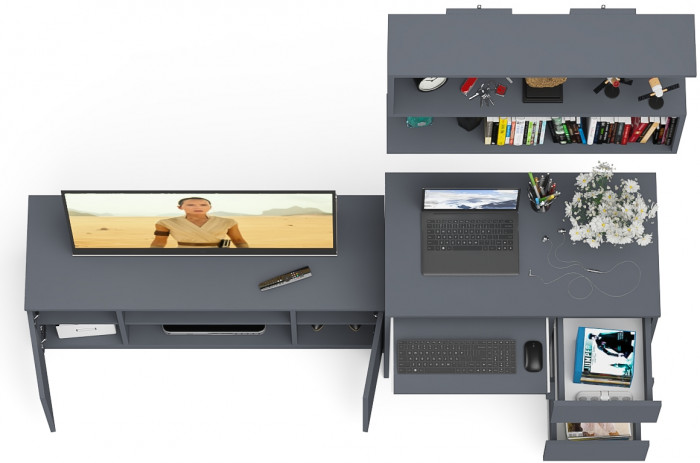 Мори Стол компьютерный МС-6 правый + Тумба МТВ1200.1 + Полка 900, цвет графит, ШхГхВ 210,4х50х209,6 см., НЕ универсальная сборка