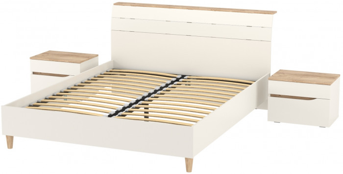 Муссон Кровать 11.41 + ортопед + 2 х Тумба 16.03, цвет белый/дуб эндгрейн элегантный, сп. м. 1600х2000 мм., б/м