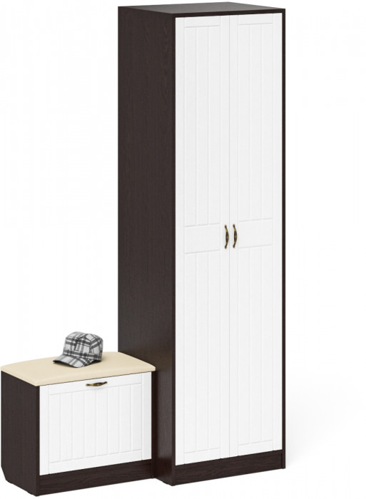 Прихожая П-6 Компоновка № 10, цвет венге/фасады МДФ белое дерево фрезеровка прованс, ШхГхВ 120х50х210 см., универсальная сборка