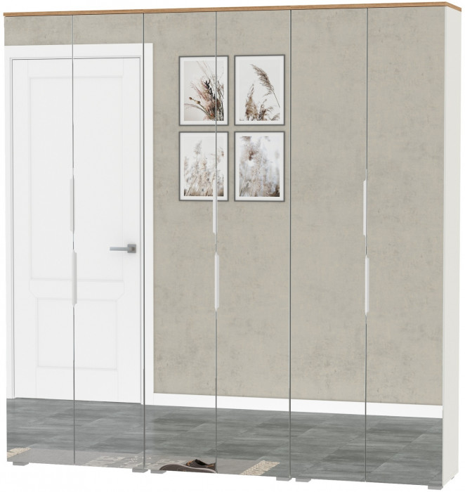 Октава 13.338 Шкаф для одежды + 13.338 Шкаф + 13.338, белый шагрень/дуб крафт золотой/фасады МДФ белый шагрень/зеркало