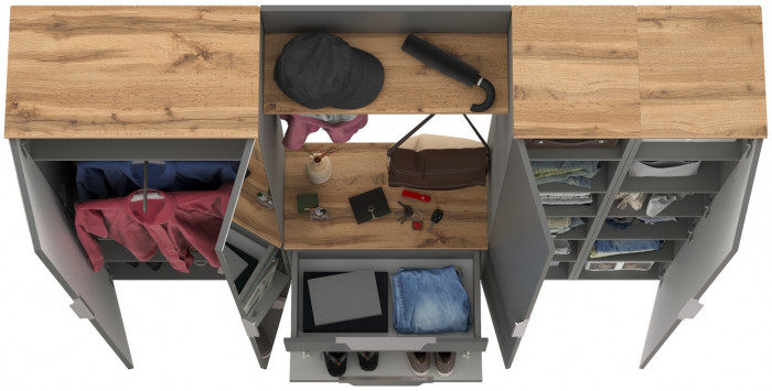 Октава Прихожая 31, серый графит/дуб крафт золотой/фасады МДФ серый графит