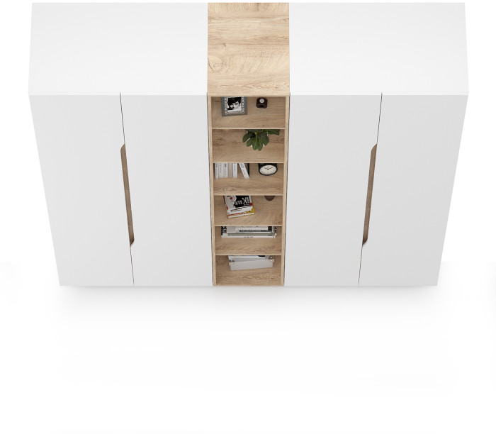 Муссон 13.198 Шкаф + 13.349 Стеллаж + 13.198 Шкаф, цвет белый/дуб эндгрейн элегантный, ШхГхВ 215х52,3х229,8 см., НЕ универсальная сборка