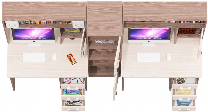 С-МД-СК9 Компоновка № 04, цвет ясень шимо светлый/ясень шимо тёмный, ШхГхВ 247х70х160 см., НЕ универсальная сборка