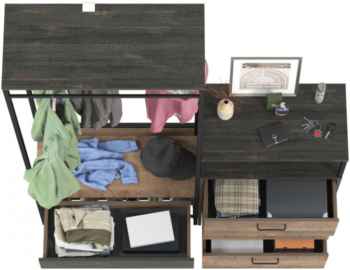 Трувор 15.120 Прихожая + 13.307.02 Комод с ящиками, цвет дуб гранж песочный/интра, ШхГхВ 146х37х194,2 см., универсальная сборка