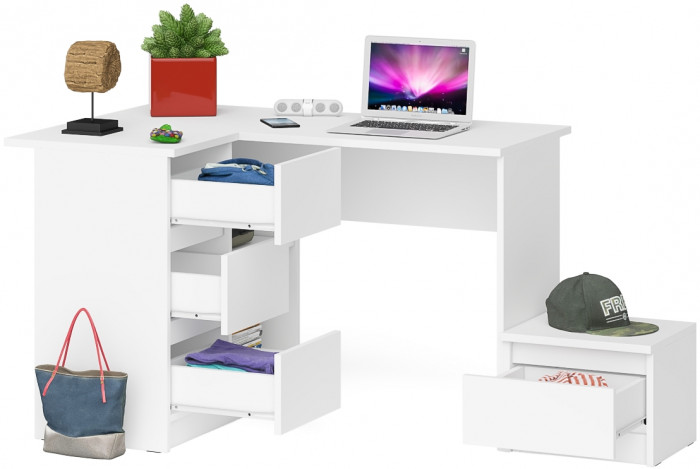 Мори компьютерный стол МС-16 левый + Тумба ТМП400.1, белый