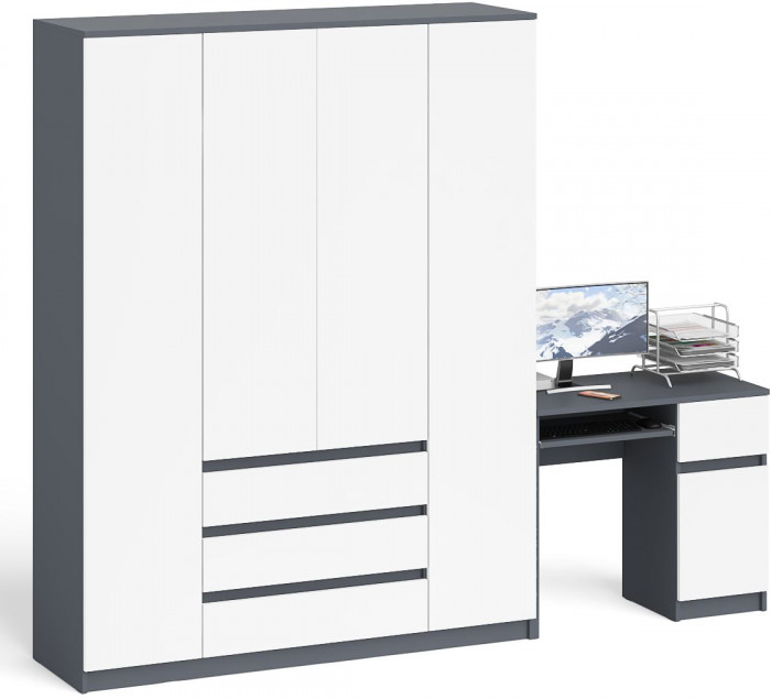 Мори Стол компьютерный МС-1 правый + Шкаф МШ1600.1, цвет графит/белый, ШхГхВ 250,4х50,4х209,6 см., выдвижной ящик справа, НЕ универсальная сборка