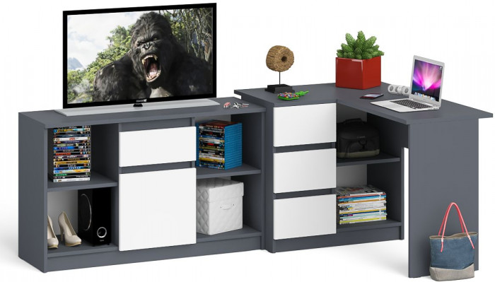 Мори Стол компьютерный МС-16 левый + Тумба МТВ1204.1, цвет графит/белый, ШхГхВ 244,8х84,9х76,6 см., выдвижные ящики слева, НЕ универсальная сборка