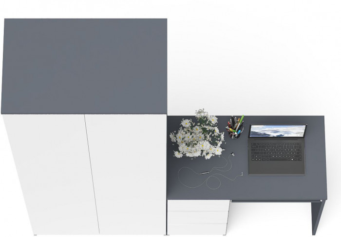 Мори Стол компьютерный МС-6 левый + Шкаф МШ800.1, цвет графит/белый, ШхГхВ 170,4х50,4х209,6 см., выдвижные ящики слева, НЕ универсальная сборка