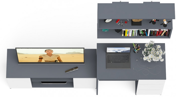 Мори Стол компьютерный МС-6 правый + Тумба МТВ1200.1 + Полка 900, цвет графит/белый, ШхГхВ 210,4х50х209,6 см., НЕ универсальная сборка