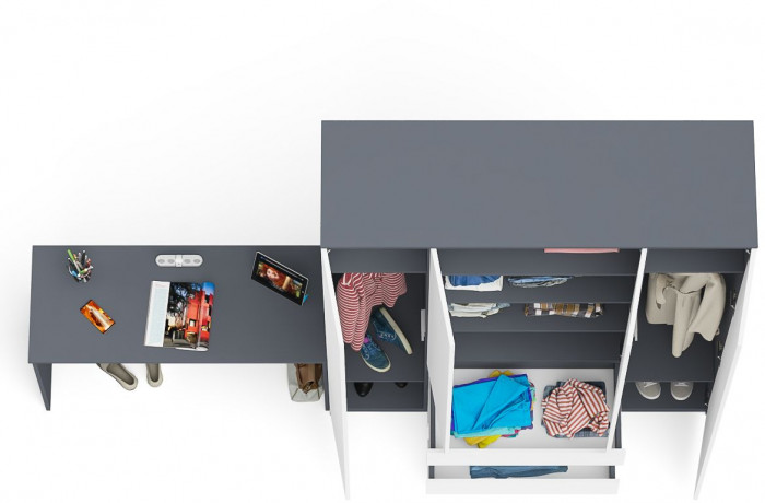 Мори Стол письменный МСП1200.1 + Шкаф МШ1600.1, цвет графит/белый, ШхГхВ 280,8х50,4х209,6 см., универсальная сборка