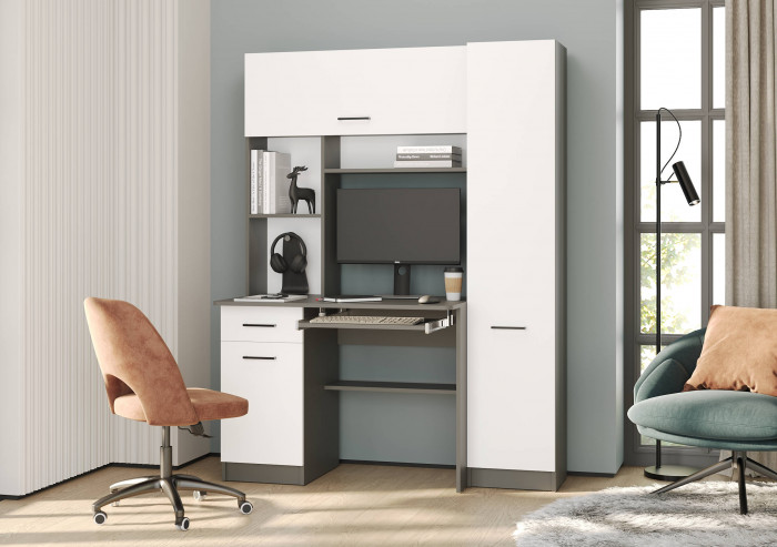 Стол рабочий 6-0603Мграф/бел Альфа, графит/белый