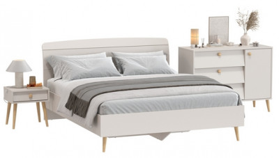 Афина Спальня Кровать 1600 + Комод + Тумба, кашемир серый