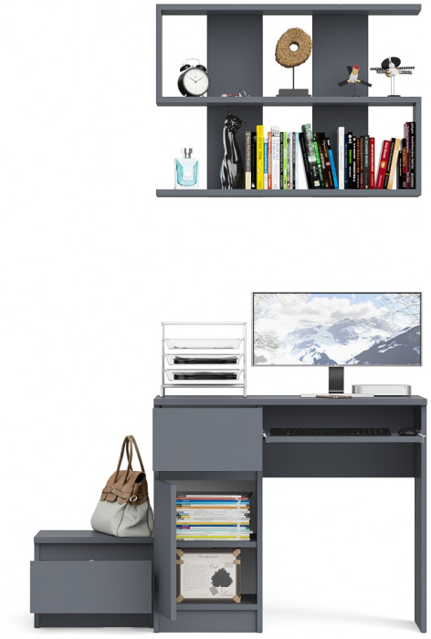 Мори компьютерный стол МС-1 левый + Тумба ТМП400.1 + Полка 900, графит