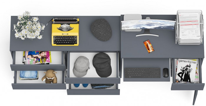 Мори компьютерный стол МС-1 правый + Комод МК1200.6, графит