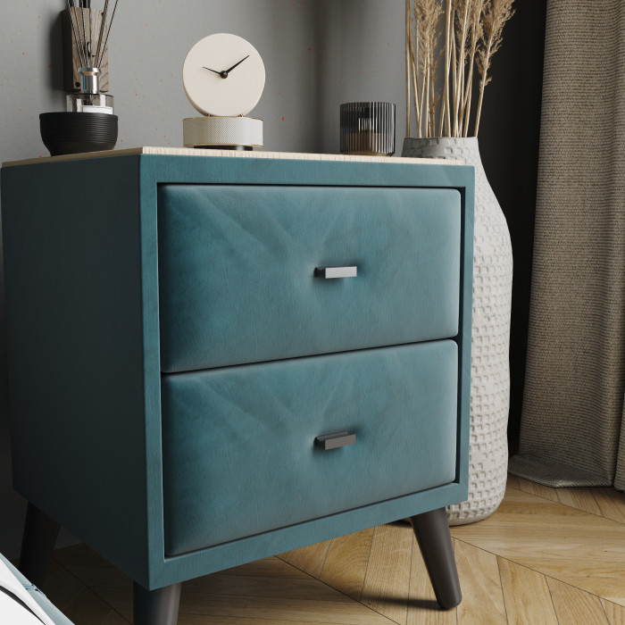 Тумба прикроватная интерьерная Пай бирюза/мдф клен кремовый