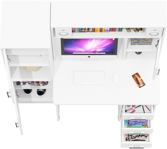 Стол компьютерный С-МД-СК9+Пенал С-МД-СК9П, цвет белый шагрень, ШхГхВ 145х70х160 см., НЕ универсальная сборка