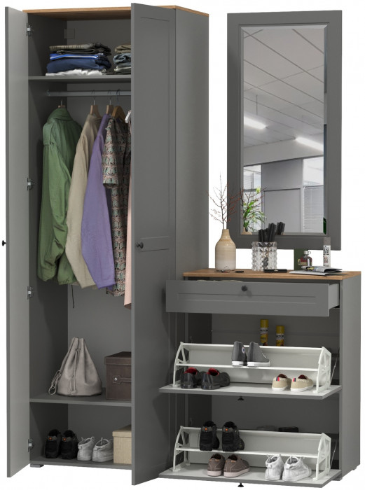 Остин Прихожая 16, цвет серый графит/дуб крафт золотой, ШхГхВ 160х54,3х229,6 см., универсальная сборка