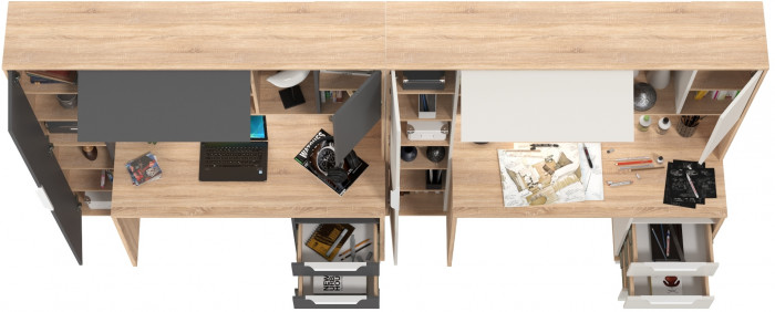 Два стола компьютерных Комфорт 12.95N, дуб сонома/белый/дуб сонома/тёмно-серый