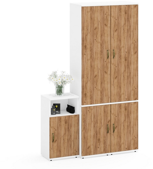 Лидер-8 Пенал МД 22Б + Пенал МД 22Б + Тумба МД 3.19, белый шагрень/крафт золото