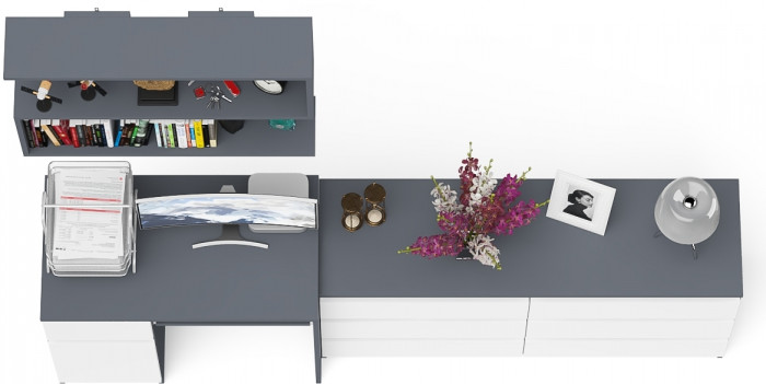 Мори компьютерный стол МС-1 левый + Комод МК1380.6 + Полка 900, графит/белый