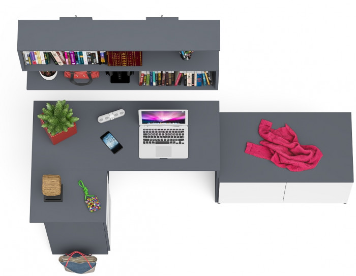 Мори компьютерный стол МС-16 левый + Тумба МА900.1 + Полка 1200, графит/белый