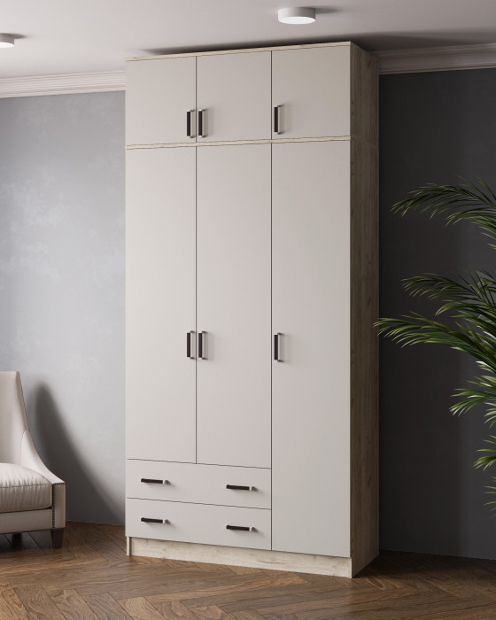 Шкаф комбинированный 1,2 Лагуна с антресолью, Дуб крафт серый/Кашемир