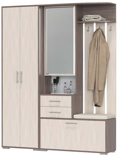 Прихожая 2-3430+2-3431бод.тем/св Домино - Комплект для прихожей, цвет бодега тёмный/бодега светлый, ШхГхВ 160х36х202 см., универсальная сборка