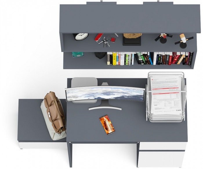 Мори компьютерный стол МС-1 правый + Тумба ТМП400.1 + Полка 900, графит/белый