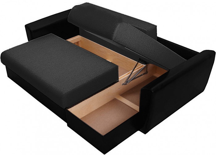 Диван УГЛОВОЙ Амстердам велюр черный экокожа черная 160