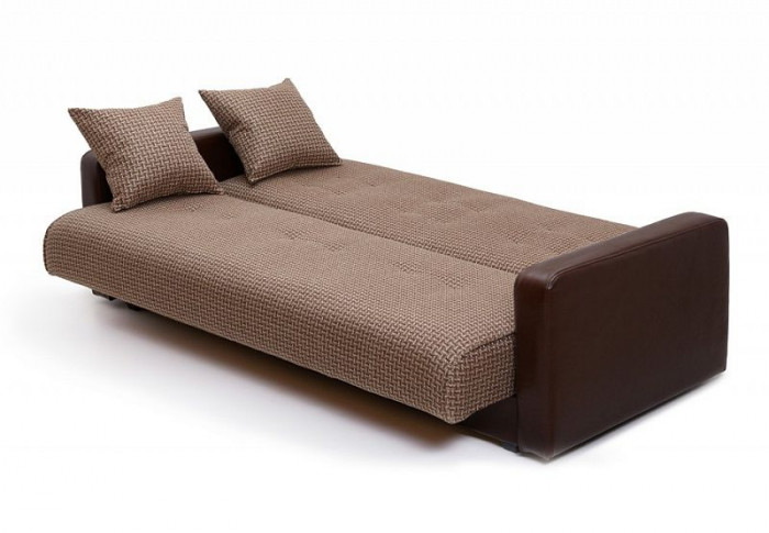 Раскладной диван-кровать, прямой, книжка, цвет бежево-коричневый, кожа/рогожка, Лондон 140х190