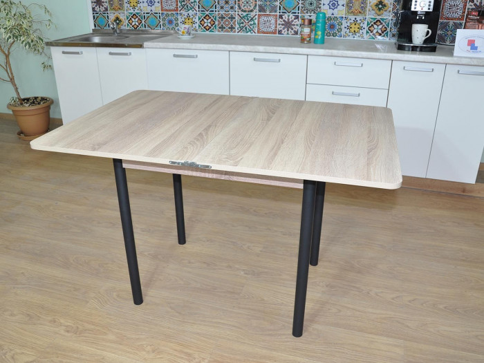 Эко 80х60 стол обеденный раскладной / Дуб Сонома/черный