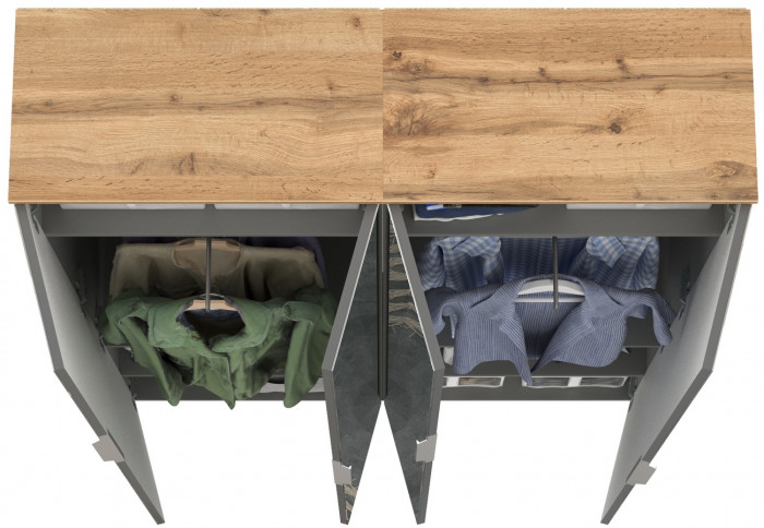 Октава 13.338 Шкаф для одежды + 13.338 Шкаф, серый графит/дуб крафт золотой/фасады МДФ серый графит и зеркало