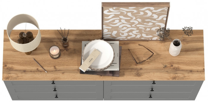 Остин 16.240 Комод, цвет серый графит/дуб крафт золотой, ШхГхВ 160,1х41,9х75,4 см. (шесть выдвижных ящиков)