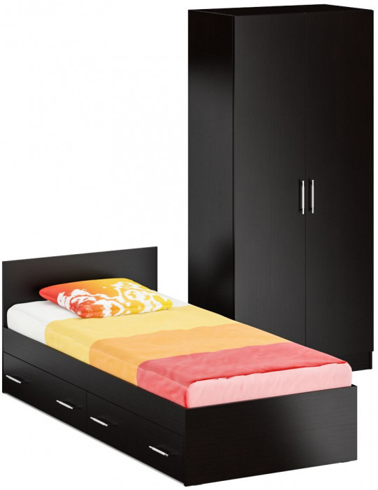 Кровать с ящиками 0900 + Шкаф 2-х створчатый Стандарт, венге