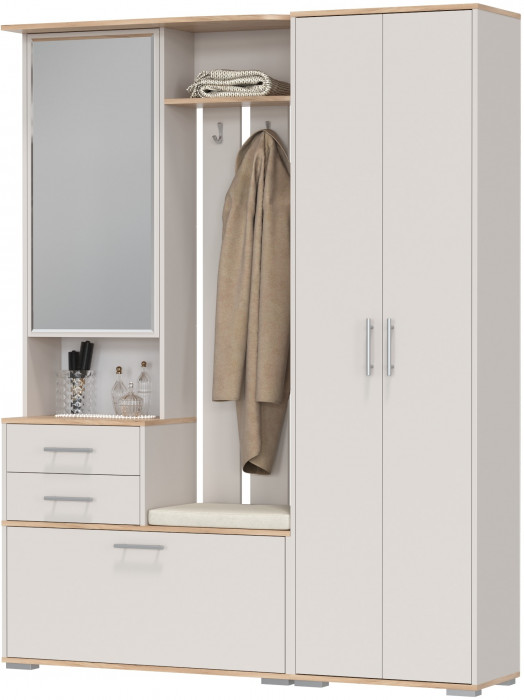 Прихожая 2-3430+2-3431дкз/к.с Домино - Комплект для прихожей, цвет дуб крафт золотой/кашемир серый, ШхГхВ 160х36х202 см., универсальная сборка