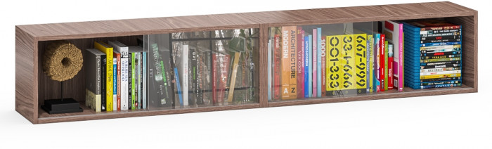 Две полки книжных С-МД-КН01, цвет ясень шимо тёмный, ШхГхВ размер каждой полки в отдельности: 83х25х30 см., стеклянные дверцы