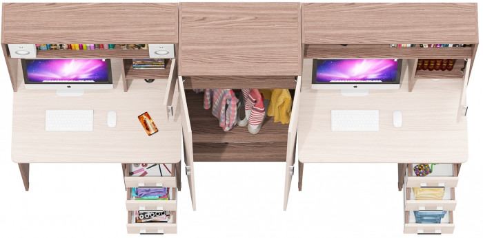 С-МД-СК9 Компоновка № 05, цвет ясень шимо светлый/ясень шимо тёмный, ШхГхВ 274х70х160 см., НЕ универсальная сборка