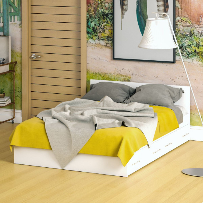 Стандарт Кровать с ящиками 1400, цвет белый, ШхГхВ 143,5х203,5х70 см., сп.м. 1400х2000 мм., без матраса, основание есть