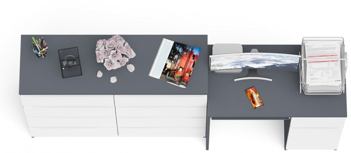 Мори компьютерный стол МС-1 правый + Комод МК1200.8, графит/белый