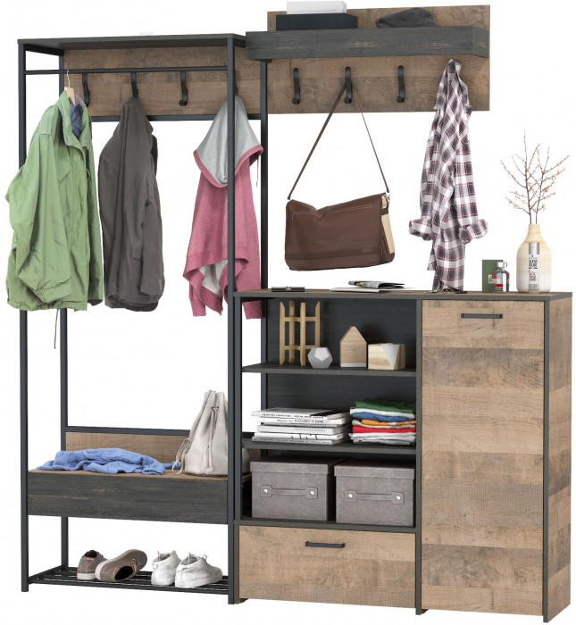 Трувор Прихожая 217, цвет дуб гранж песочный/интра, ШхГхВ 189х36,9х194,2 см., универсальная сборка