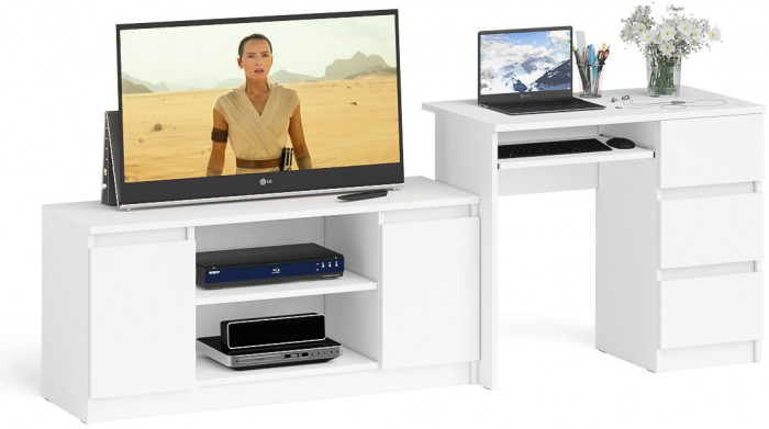 Мори Стол компьютерный МС-6 правый + Тумба МТВ1200.1, цвет белый, ШхГхВ 210,4х50х76,6 см., выдвижные ящики справа, НЕ универсальная сборка