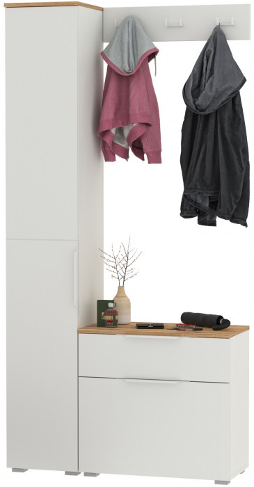 Октава Прихожая 15, цвет белый шагрень/дуб крафт золотой/фасады МДФ белый шагрень, ШхГхВ 97,1х35,4х197,6 см., универсальная сборка