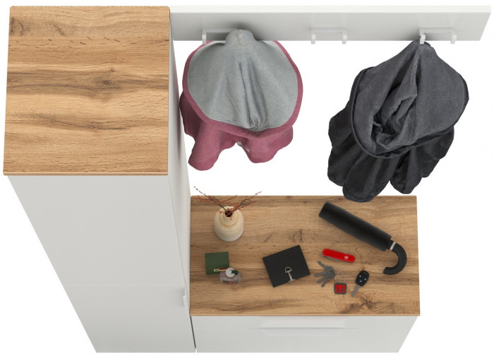 Октава Прихожая 15, цвет белый шагрень/дуб крафт золотой/фасады МДФ белый шагрень, ШхГхВ 97,1х35,4х197,6 см., универсальная сборка