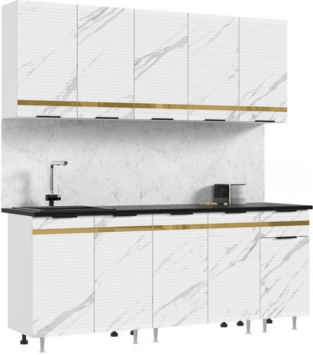 Кухня МДФ Милена 2000 (Белый, Мрамор блэк софт, Антарес)