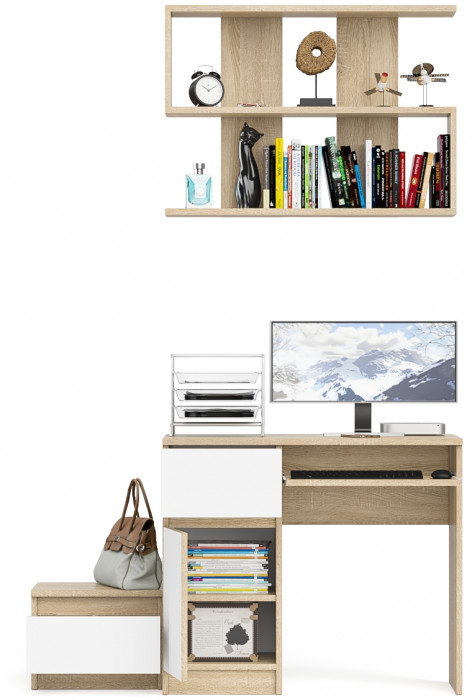 Мори компьютерный стол МС-1 левый + Тумба ТМП400.1 + Полка 900, дуб сонома/белый